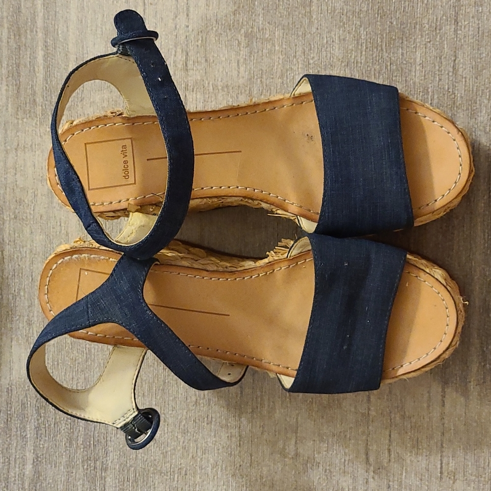 Dolce vita size 8 denim platform raffia sandals wedge
